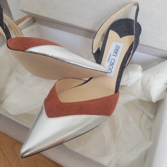 Jimmy Choo Thia 85 Leather & Suede Slingback Pump - Picture 11 of 11